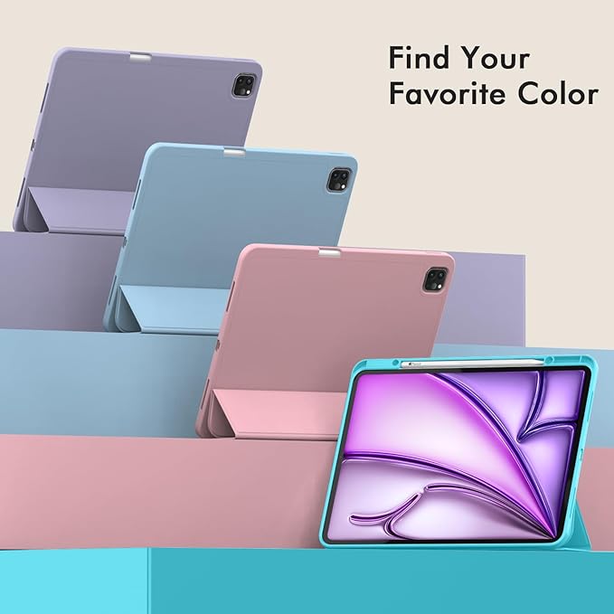 ZryXal New iPad Air 13 Inch Case M3 2025/M2 2024 with Pencil Holder, Trifold Stand Smart Case with Soft TPU Back,Auto Wake/Sleep(Cyan)