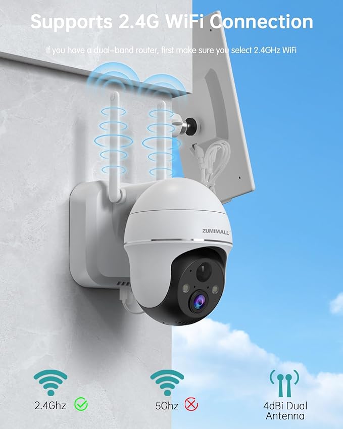 ZUMIMALL 5MP Solar Security Cameras Wireless Outdoor, Solar Powered Cameras for Home Security with 360° View, Color Night Vision, 2-Way Talk, AI Motion Alert, Siren, CloudEdge App Supported