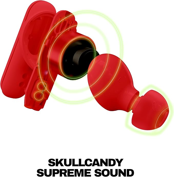 Skullcandy Smokin’ Buds Wireless Earbuds, Bluetooth Headphones, Noise Isolating Fit, Up to 20 Hours Battery, IPX4 Sweat and Water Resistant, Microphone for iPhone Android - Flame