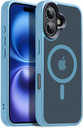 Strong Magnetic Case for iPhone 16 Case [5X-Grade Drop Tested & Compatible with MagSafe] Translucent Anti-Fingerprint Shockproof Protective Cover 6.1 Inch, Light Blue