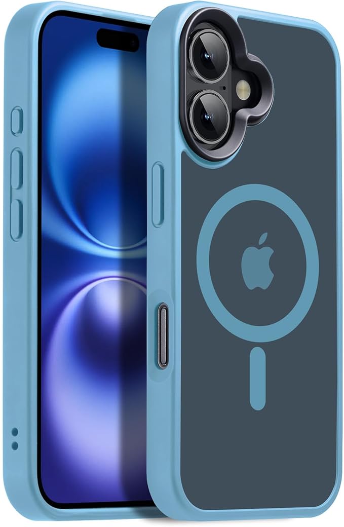 Strong Magnetic Case for iPhone 16 Case [5X-Grade Drop Tested & Compatible with MagSafe] Translucent Anti-Fingerprint Shockproof Protective Cover 6.1 Inch, Light Blue