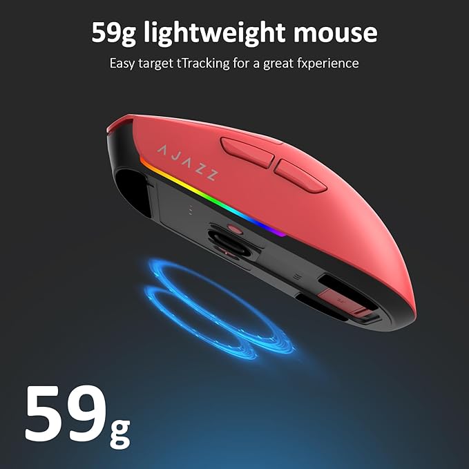 AJ139PRO Dual-Mode 2.4G/Wired Gaming Mouse, 59g Lightweight Design, PAW3395 Sensor, 26K DPI, 300mAh Battery with 40-Hour Battery Life for Windows, Mac Gamer.