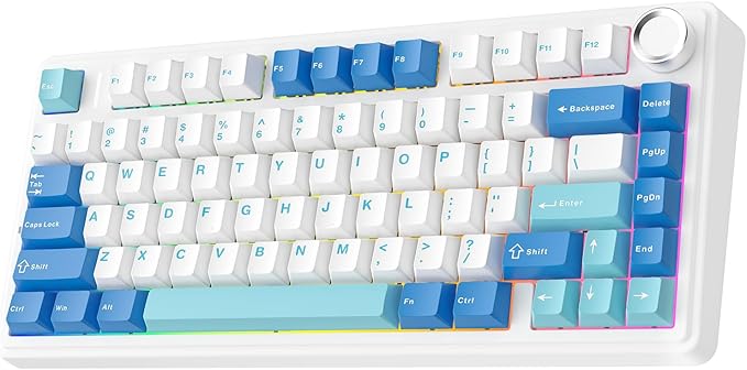 EPOMAKER x Aula F75 Ultra Wireless Gaming Keyboard with Knob, 10000mAh, Hot Swap, RGB, PBT Keycap, Creamy Sound, VIA, 75% Mechanical Keyboard for Win/Mac (Blue, Pink Mint)