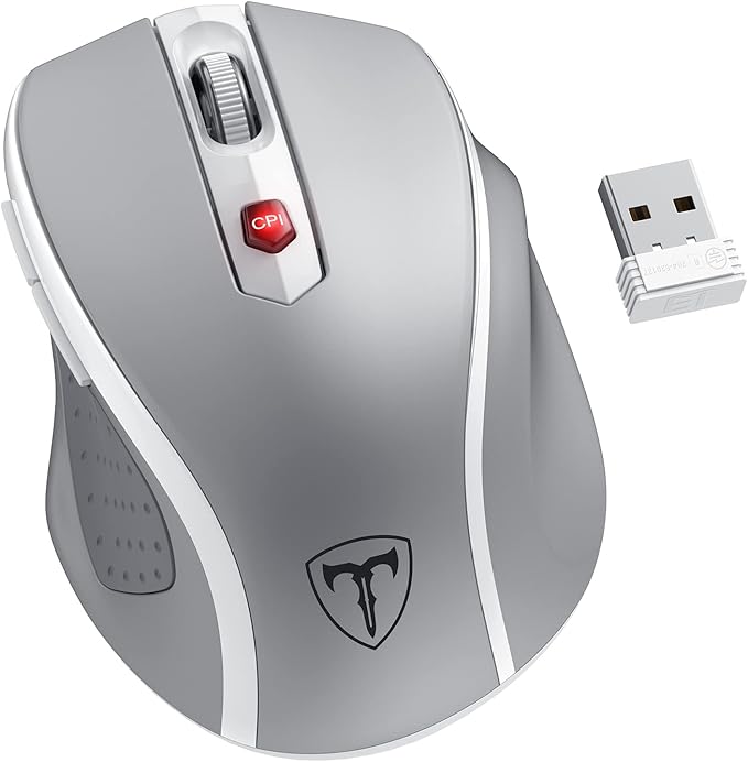 HOTWEEMS D-09 Wireless Mouse for Laptop - Ergonomic Plus Computer USB Cordless Mice, Ergo Grips, Lightspeed 5-Level 2400 DPI, 16 Months Battery Life, Portable for PC Mac Chromebook, 6 Button, Mithril