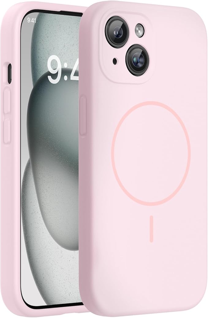 Miracase Compatible with iPhone 15 Case, [Soft Anti-Scratch Microfiber Lining], Liquid Silicone Case Gel Rubber Shockproof Drop Protection Phone Case for iPhone 15, Sand Pink