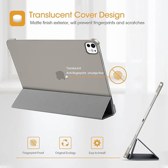 ProCase for iPad Pro 13 Inch Case M5 2025/ M4 2024, Smart Cover iPad Pro M5 M4 Case 13 Inch, Slim Stand Translucent Hard Shell Back, Supports Touch ID, Auto Wake/Sleep -Grey