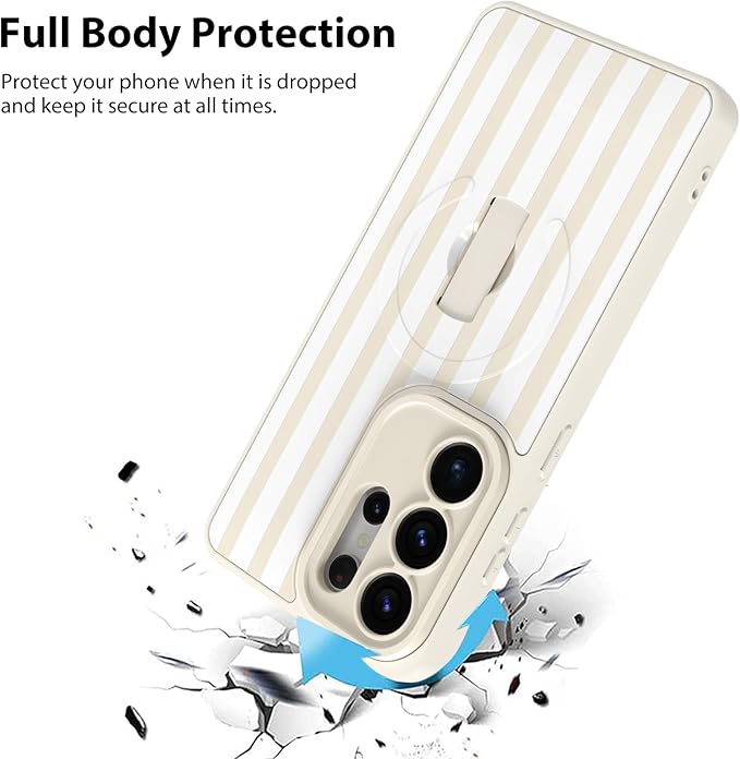 KANGHAR Compatible with Samsung Galaxy S26 Ultra Case, Support for MagSafe, Silicone Stripes Cute Pattern, Wristband Kickstand Camera Protection Soft Slim Cover for Girls Women -White