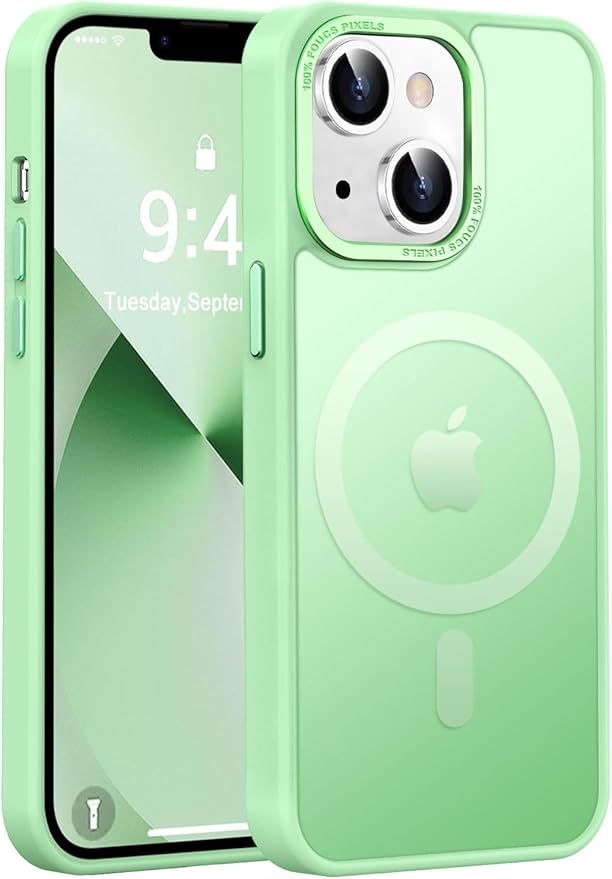 Newfuture Designed for iPhone 13 Case & iPhone 14 Case with Magnetic [13 FT Military Drop Protection] [Compatible with Magsafe] Translucent Shockproof with Anti-Fingerprint Phone Case, Matcha Green