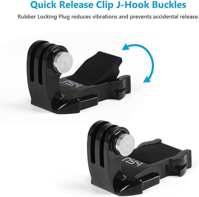 HSU Vertical Surface Quick Mounting J-Hook Buckle Mount（Rubber Locking Plug）, Long Thumb Screw Accessory Kit for GoPro Hero 13 12 11 10 9 8 7 6 5 4 AKASO Campark and Other Action Cameras