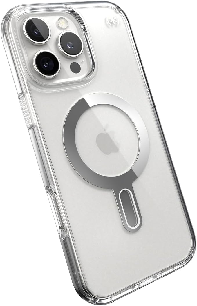 Speck Clear iPhone 16 Pro Max Case MagSafe + ClickLock - Slim Phone Case iPhone 16 Pro Max - iPhone 16 Pro Max Phone Case - Presidio - Clear/Chrome