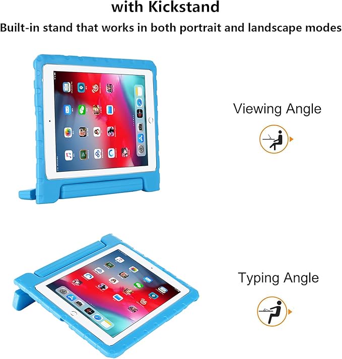 Kids Case for iPad Pro 12.9 inch 6th/5th/4th/3rd Generation 2022/2021/2020/2018 with Pencil Holder, Anti-Slip Handle Stand Lightweight Child Proof EVA Shockproof Rugged Kickstand Cover, Blue