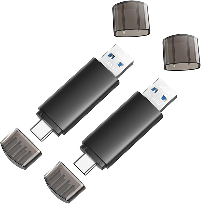 64GB USB C Flash Drive Dual USB 3.0 Flash Drive Type C + USB A Portable Type-C Flash Drive 2-in-1 USB-C Thumb Drive for Smartphone Tablet Computer Mac iPhone 16/17 Black