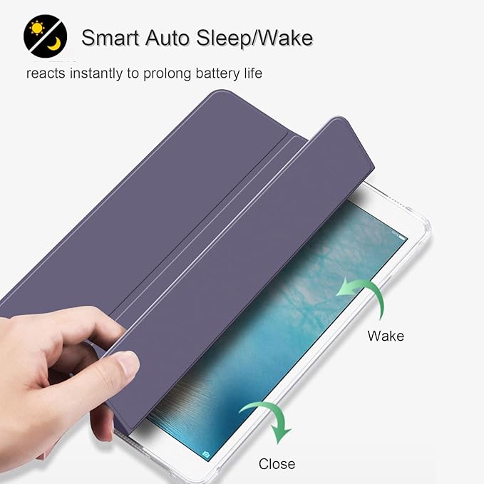 Case for iPad Pro 9.7 Only(Old Model 2016), Lightweight Slim Auto Sleep/Wake Trifold Stand Smart Cover, Soft TPU Frosted Translucent Back Pencil Holder Case for iPad Pro 9.7 Inch, Gray Purple