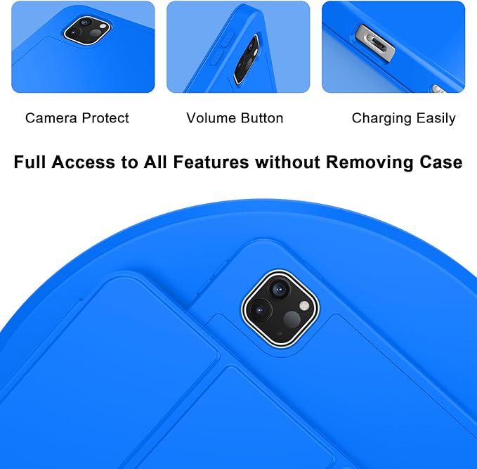ZryXal iPad Pro 11 Inch Case (M5) 2025/ (M4) 2024 (Model: A2836/A2837/A3006), Trifold Stand Smart Cover with Pencil Holder and Soft TPU Back, Auto Wake/Sleep (Medium Blue)