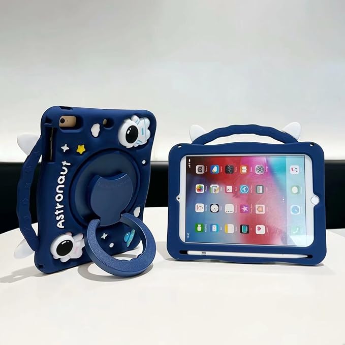 3D Cute Press Astronaut Case for iPad 10th Generation (2022) 10.9 inch/iPad (A16) 11th 2025 11 inch,Cartoon Character Space Soft Silicone Rotating Stand Case with Lanyard for Kids Teens Girls Women