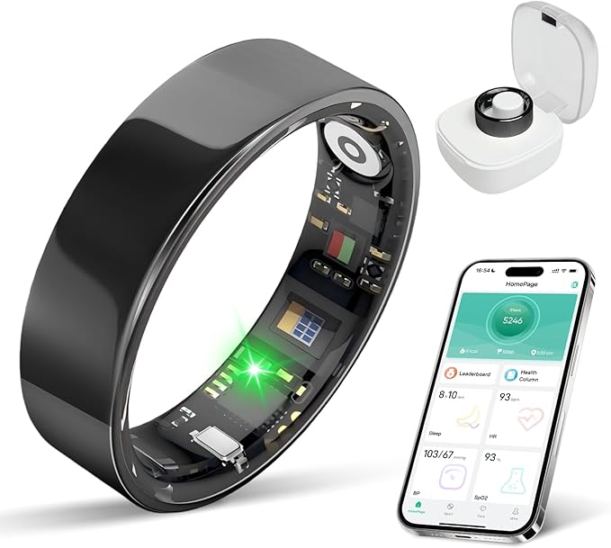 BIEMHA IP68 Waterproof Smart Ring - Fitness & Health Tracker with Sleep/Exercise Monitoring, Unisex for Women Men, iOS & Android Compatible, Long Lasting Battery Life, No Subscription (Black, 10)
