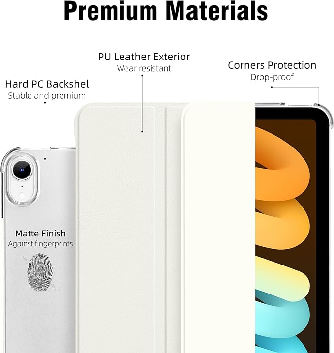 Case for iPad mini 7 (A17 Pro), Slim Smart Trifold Stand for iPad mini 7th/6th Generation 8.3 Inch 2024/2021, Hard PC Translucent Frosted Back Shell Case with Auto Wake/Sleep, White