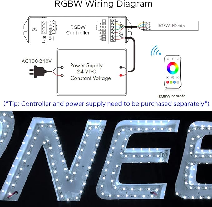 12V 4in1 RGBW LED Strip Lights 360° Bending S Shape RGB+6000K Daylight 16.4ft 240LEDs Dimmable RGBW Color Changing LED Light Strips for DIY Letters Irregular Lighting (RGB+6000K)