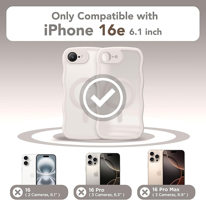 CAPRARO for iPhone 16e Case for Women Girls, Upgraded [Full Camera Protection] [Compatible with MagSafe] Cute Wave Translucent Matte Phone Case for iPhone SE 4 6.1-Inch, Stone
