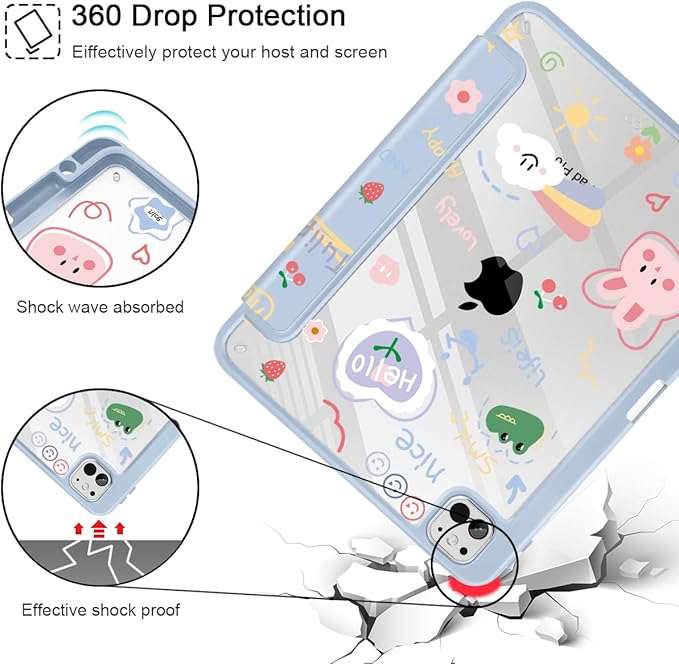 May Chen Case for iPad Pro 11-Inch M5/M4 2025/2024 (6th/5th Generation), Clear Transparent Print Back Shell Slim Stand Shockproof Tablet Cover, Auto Wake/Sleep, Cartoon Stick Figure
