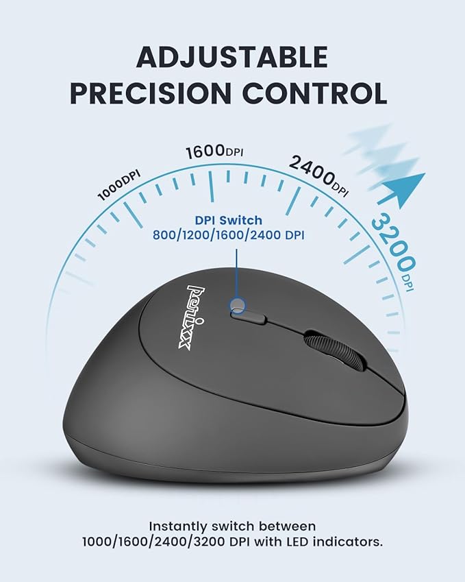 Perixx PERIMICE-719R Wireless 2.4G Rechargeable Ergonomic Mouse - Duo Wired and Cordless Charging Feature - Black