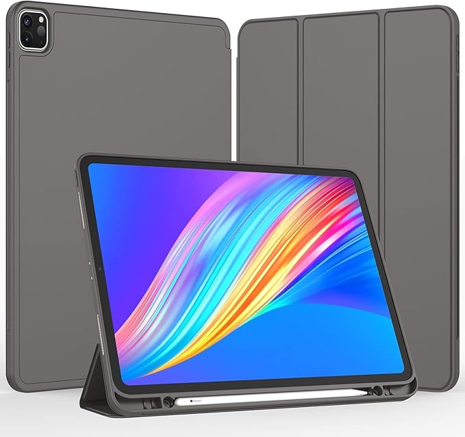 iMieet Case for iPad Pro 11 Inch (M5) 2025 /(M4) 2024 5th Gen, Trifold Stand Smart Cover with Pencil Holder and Soft TPU Back, Auto Wake/Sleep (Space Gray)