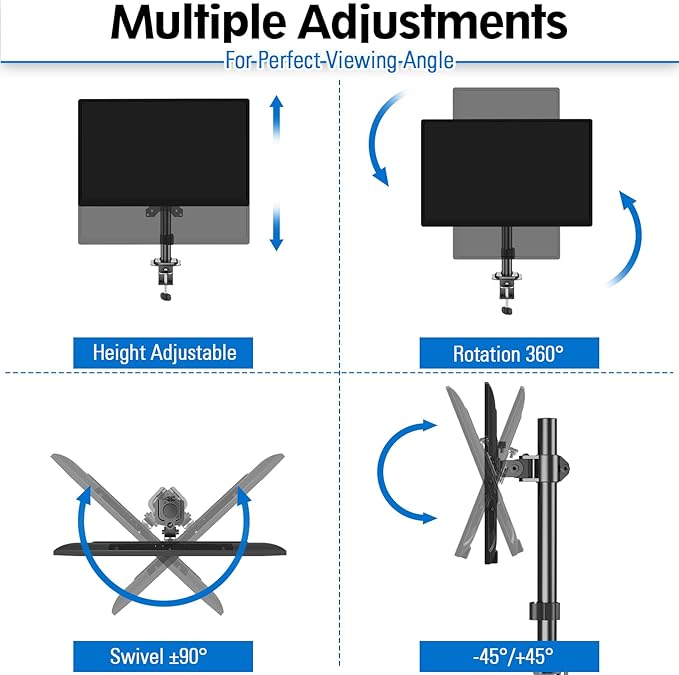 MOUNTUP Single Monitor Mount, Adjustable Monitor Stand for Max 32 Inch Flat Curved Computer Screen, Monitors Arm Desk Mount Fit VESA 75x75& 100x100, up to 17.6lbs, with C-Clamp and Grommet Base, Black
