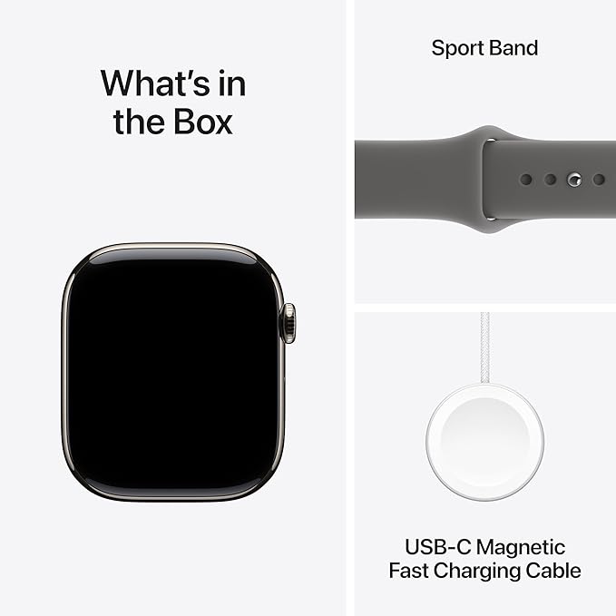 Apple Watch Series 11 [GPS + Cellular 46mm] Smartwatch with Natural Titanium Case with Stone Gray Sport Band - M/L. Sleep Score, Fitness Tracker, Health Monitoring, Always-On Display, Water Resistant
