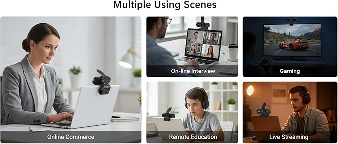 1080P HD Webcam with Microphone, Noise Cancellation, Privacy Cover, Wide-Angle Lens, Auto Light Correction, Plug & Play USB Webcam for Laptop, Desktop, PC, Mac, Zoom, Skype, Streaming (1080p)