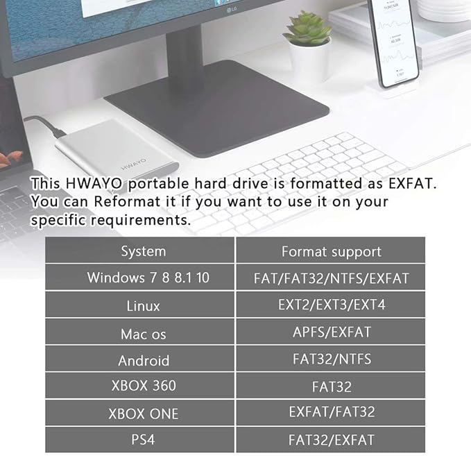 HWAYO 1TB Portable External Hard Drive, USB3.1 Gen 1 Type C Ultra Slim 2.5'' HDD Storage Compatible for PC, Desktop, Laptop, Mac, Xbox One (Silver)