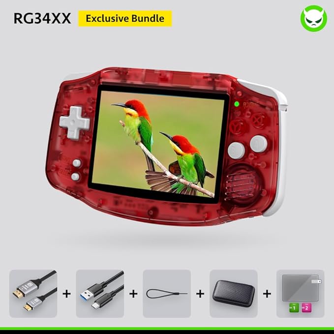RG34XX Handheld Game Console 18K+ Preloaded Retro Games 35 Emulators 3.4” IPS Display 4K TV Output Classic Video Game Console Portable Gaming System with Fancy Case & Accessories (Red-128GB)