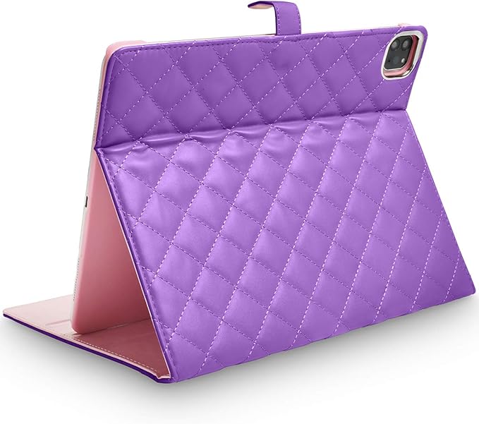 Changjia for iPad Pro 12.9 Inch Case 6th/5th/4th/3rd Generation (2022/2021/2020/2018), Crown Diamond Bling Cute PU Leather Smart Auto Sleep/Wake Stand Shockproof Protective Case for iPad 12.9", Purple