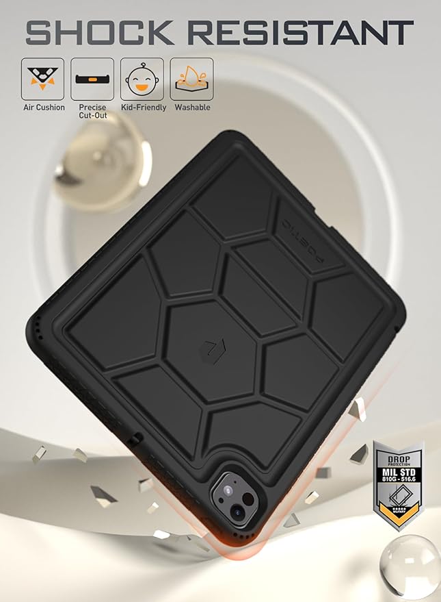 Poetic TurtleSkin Case for iPad Pro 11 Inch (M5) 2025/ (M4) 2024, Heavy Duty Shockproof Rugged Kids Friendly Drop Protection Silicone Cover Case, Black