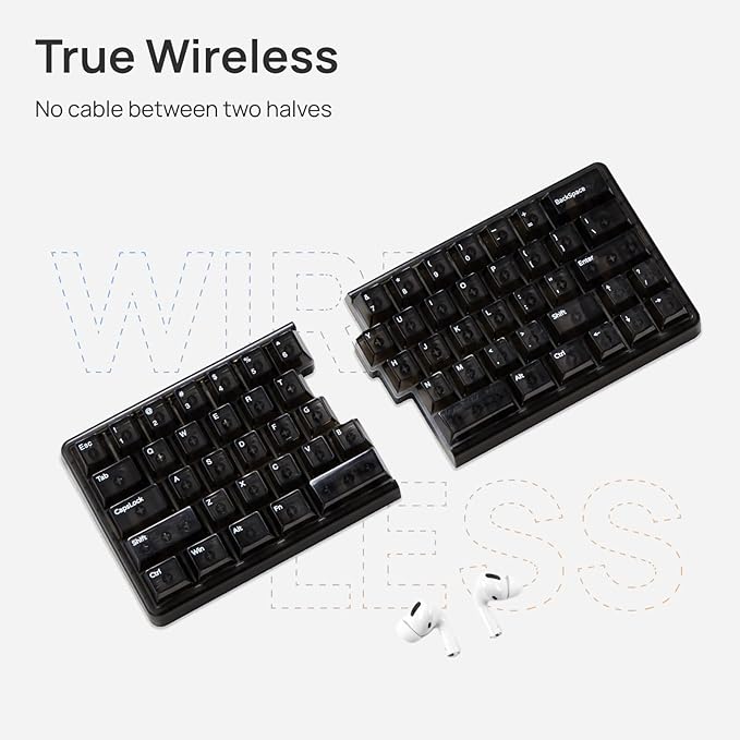 Lite Wireless Split Keyboard Mechanical - Linear Switches, RGB, Foam, Hot Swappable, Compact 60% Layout, PBT Keycaps Programmable for Mac & Windows Black