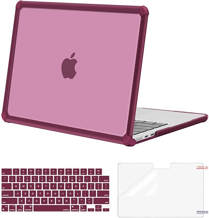 MOSISO Compatible with MacBook Air 13 inch Case M5 2026 M4 2025 M3 M2 2024-2022 A3449 A3240 A3113 A2681,3 in 1 Kit Crack-Resistant Heavy Duty Protective Plastic Hard Case with TPU Bumper, Wine Red