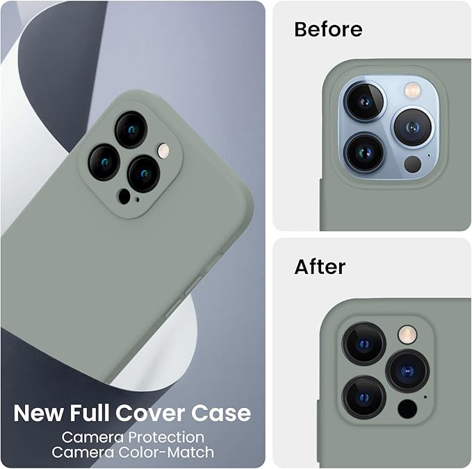 FireNova Designed for iPhone 13 Pro Case, Silicone Upgraded [Camera Protection] Phone Case, Soft Anti-Scratch Microfiber Lining Inside, 6.1 inch, Calke Green