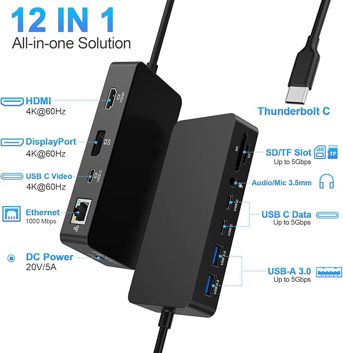 New Surface Thunderbolt 4 Dock Triple Displays 4K@60Hz HDMI+USB C+DP Compatible Surface Pro 12/11/10/9/8/X/7+/7, Surface Laptop 7/6/5/4/3, Surface Go 4/3/2/1, Surface Laptop Go 3/2/1, Surface Book 3/2