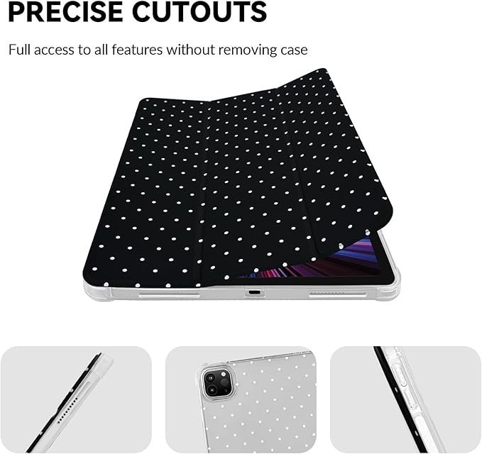Lovmooful Compatible for iPad Pro 12.9-Inch 2022/2021/2020/2018 (6th/5th/4th/3rd Generation) Case with Pencil Holder Cute Polka Dot with Aesthetic Design Soft TPU Trifold Stand Protective-Black
