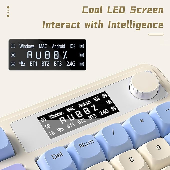 AULA S99 Pro Gaming Keyboard, Cute Creamy Keyboard with Number Pad Smart Screen, Tri-Mode Bluetooth/2.4G/USB-C Computer Keyboards, Media Knob Custom RGB Backlit Feel for MAC Xbox PC Gamer - Purple