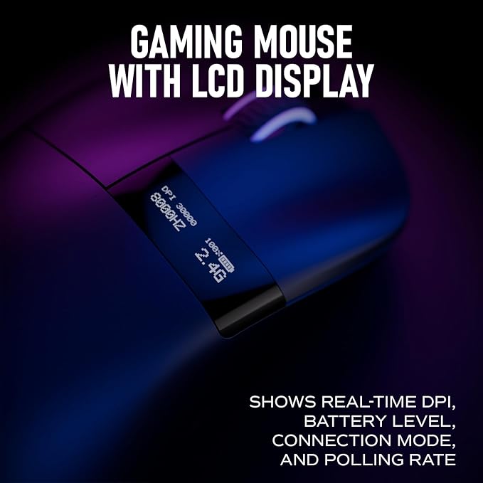 OOCTPK Chilkey Wireless Mouse, Glacier LW 8K M Gaming Mouse with OLED Screen, 8K Polling Rate, 30000 DPI Optical Tracking, 750 IPS, Bluetooth 5.2/2.4G/USB-C, 49g Super Lightweight, 100 Million Clicks