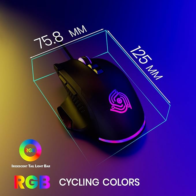 Wired Mouse for Gaming – USB Computer Mouse with 8 Programmable Buttons, 6 Adjustable DPI , Mechanical Switches, Rapid Fire & Sniper Buttons, Compatible with PC and Laptop – Black (Wicked Widow)