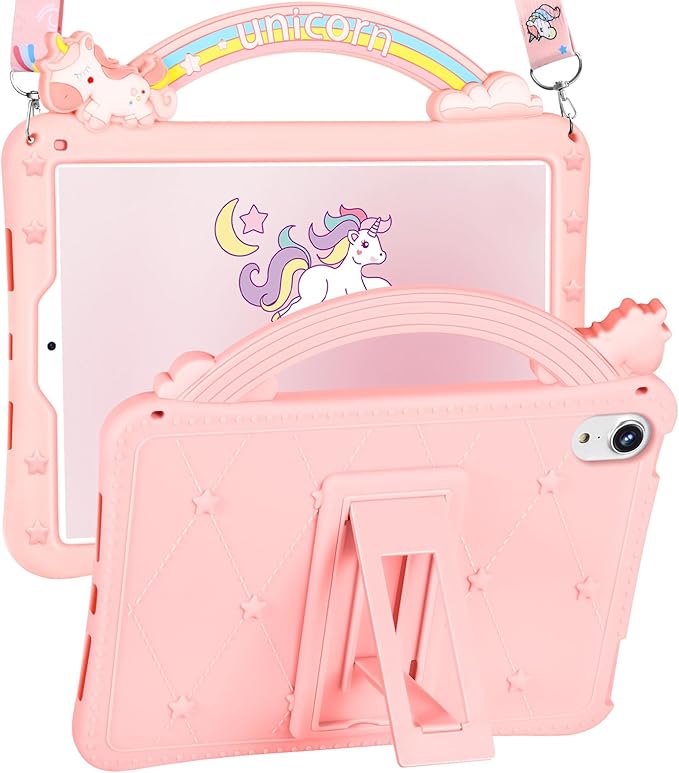 Wazzasoft for iPad mini 7 Case A17 Pro 2024, for iPad mini 6th Generation Case 8.3 Inch Girls Cute Girly Cartoon Kawaii Pretty Design Cover with Stand & Strap Women Teens Funda for Apple Mini 6/Min 7