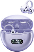 Open Ear Clip Headphones Wireless Earbuds Bluetooth 5.4 Sports Earphones Wireless Charging Case & LED Power Display Waterproof Fitness Headphones for Running (Purple)