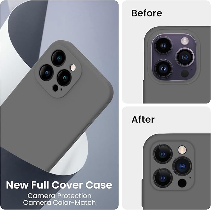 FireNova Designed for iPhone 14 Pro Case, Silicone Upgraded [Camera Protection] Phone Case, Soft Anti-Scratch Microfiber Lining Inside, 6.1 inch, Space Gray