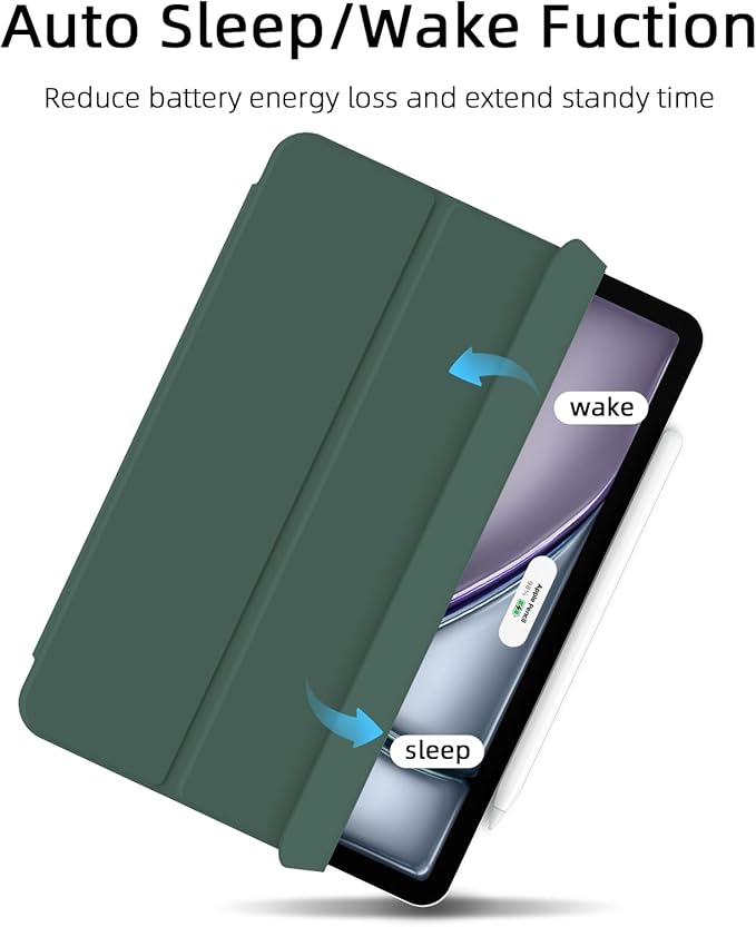 for iPad Air 13 inch M4/M3/M2 Case (2026/2025/2024,Model A3268/A3269/A3271), Auto Sleep/Wake and Magnetic Closure, Slim Trifold Stand Case, PU Leather Cover, Support Apple Pencil Pro, Green