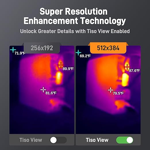 Teslong Thermal Camera with Visual Camera TTM260, Super Resolution 512 x 384, 25 HZ Infrared Imager, -4°F~1022°F Range Thermal Imager, 256 x 192 IR Resolution Thermal Camera, 3.2" LCD Screen