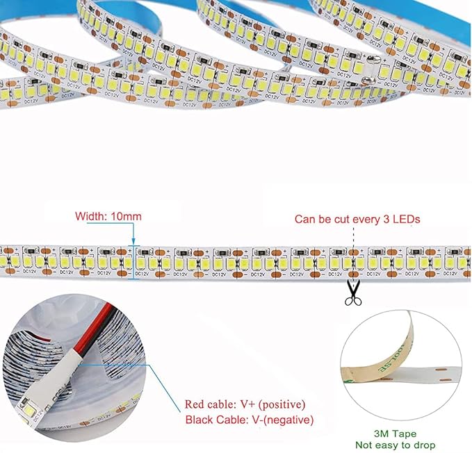 SUYOOULIN LED Strip Lights, SMD 2835 LED Strip, DC12V 1200LEDs 16.4Ft 26000LM High Density LED Light Strips Non-Waterproof IP21, 3 Times Brightness Than SMD3528 LED, Cool White 6500K