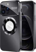 MAKAVO Magnetic for iPhone 12 Pro Case, Compatible with MagSafe, Built-in Camera Lens Protector, Logo View, Military Grade Drop Proof Phone Case Cover, Black