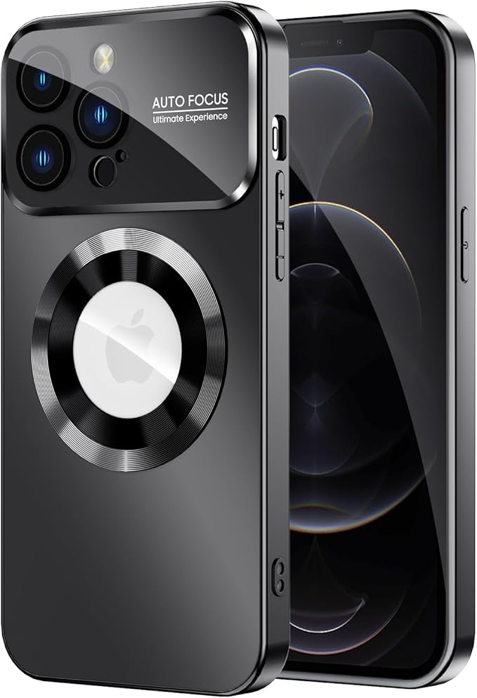 MAKAVO Magnetic for iPhone 12 Pro Case, Compatible with MagSafe, Built-in Camera Lens Protector, Logo View, Military Grade Drop Proof Phone Case Cover, Black