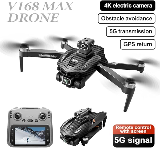 GPS Drone with 4K Dual Cameras & 4.5in Large-Screen Remote - Infrared Obstacle Avoidance, LED Night Lights, Brushless Motors, 2 Rechargeable Batteries, Wi-Fi FPV Real-Time Transmission, Hovering Altitude Hold Mode, GPS Auto Return & Follow Me Mode - Fo...